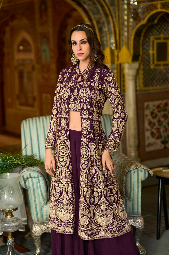Tulua Readymade Georgette Sharara Set With Shrug