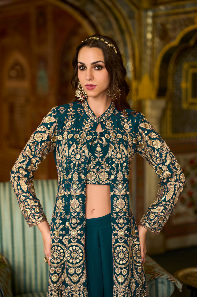 Tulua Readymade Georgette Sharara Set With Shrug