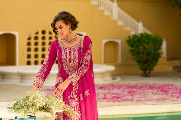 Pink Chinon Chiffon Embroidered Straight Kurta Sharara with Dupatta Bellarom Cataloge