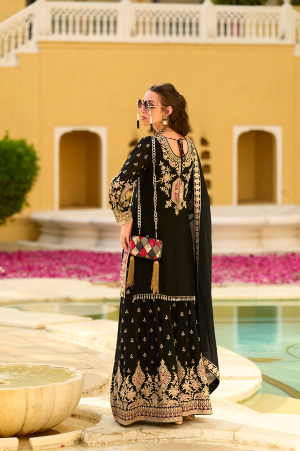 Pink Chinon Chiffon Embroidered Straight Kurta Sharara with Dupatta Bellarom Cataloge