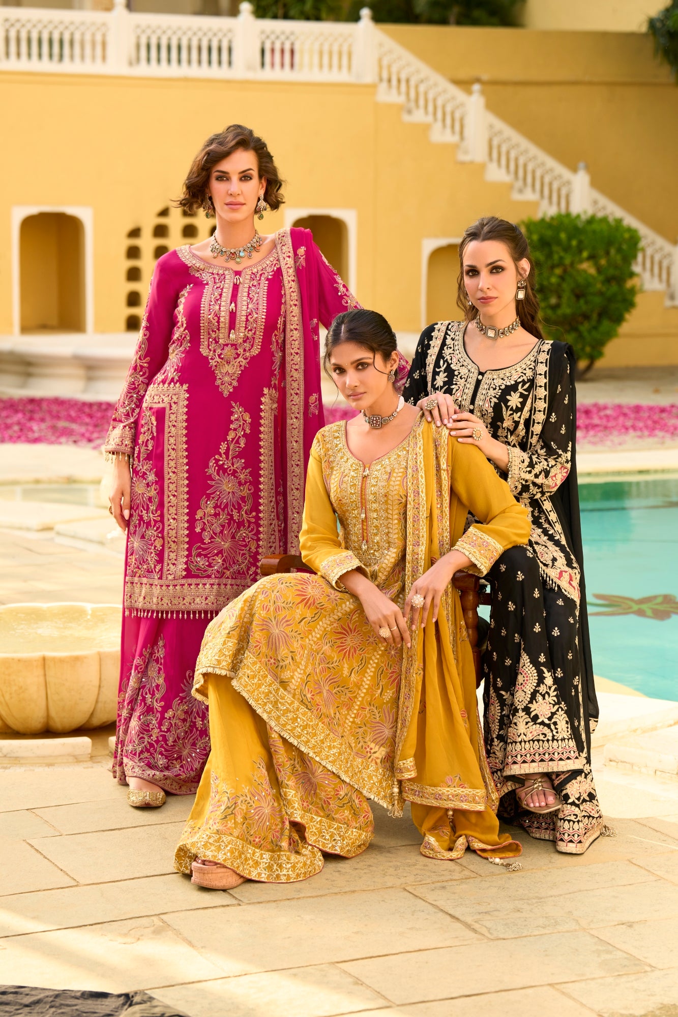 Pink Chinon Chiffon Embroidered Straight Kurta Sharara with Dupatta Bellarom Cataloge