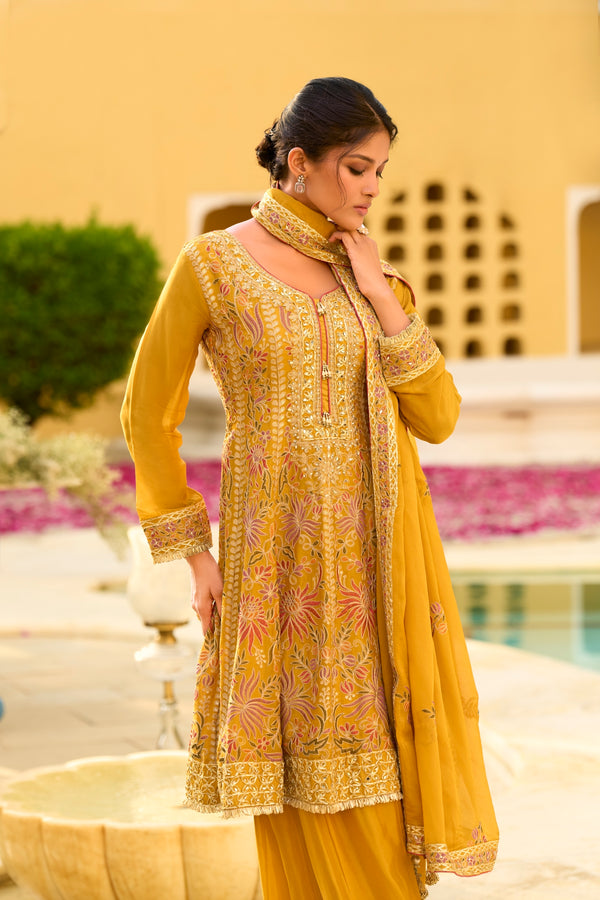 Pink Chinon Chiffon Embroidered Straight Kurta Sharara with Dupatta Bellarom Cataloge