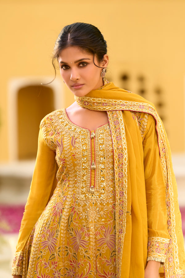 Pink Chinon Chiffon Embroidered Straight Kurta Sharara with Dupatta Bellarom Cataloge