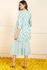 Turquoise Blue Cotton Floral Printed Fit And Flare Ethnic Style Dress With Shrug JPD1002TBLU