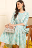 Turquoise Blue Cotton Floral Printed Fit And Flare Ethnic Style Dress With Shrug JPD1002TBLU