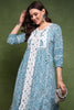 White and Blue Cotton Ethnic Motifs Printed Maxi Ethnic Dress With Longline Shrug JPD1007BLU