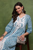 White and Blue Cotton Ethnic Motifs Printed Maxi Ethnic Dress With Longline Shrug JPD1007BLU