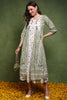 White and Olive Cotton Ethnic Motifs Printed Maxi Ethnic Dress With Longline Shrug JPD1007OLV