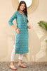 Teal Blue Cotton Ethnic Motifs Printed Straight Kurta JPK1006