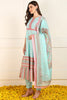 Turquoise Blue Cotton Floral Printed Anarkali Suit Set JPSKD1005BLU