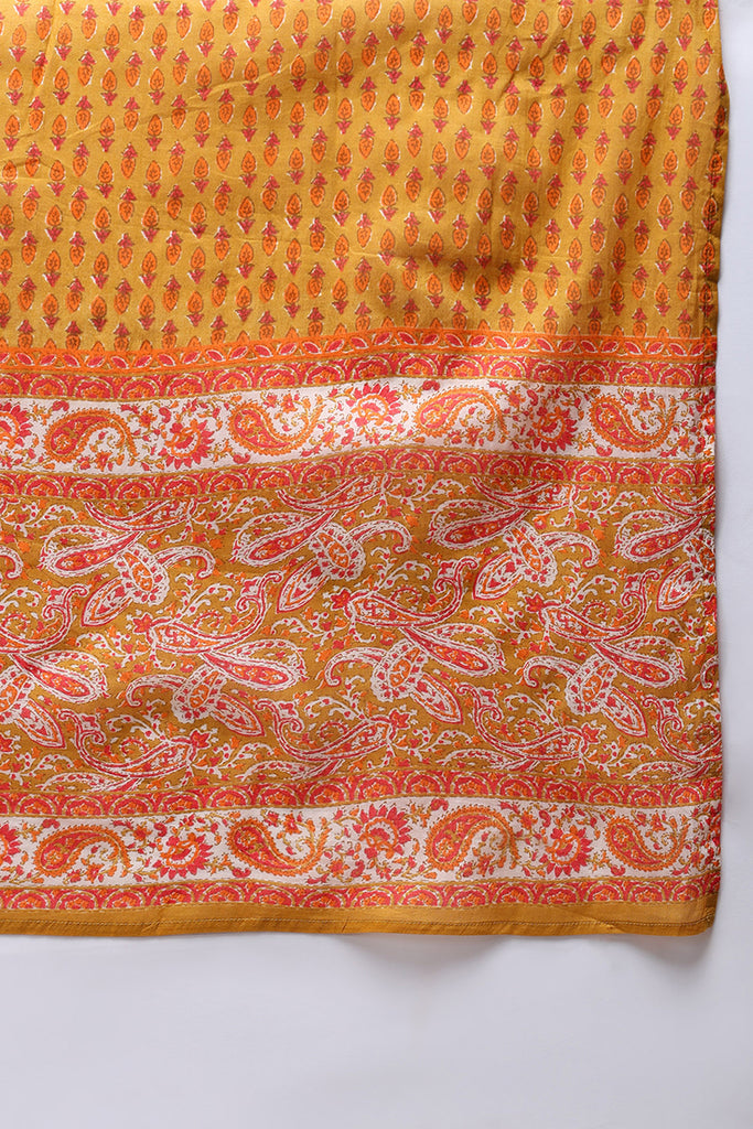 Mustard Yellow Pure Cotton Paisley Embroidered Straight Suit Set JPSKD1018MYLW