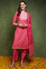 Pink Pure Cotton Paisley Embroidered Straight Suit Set JPSKD1018PNK