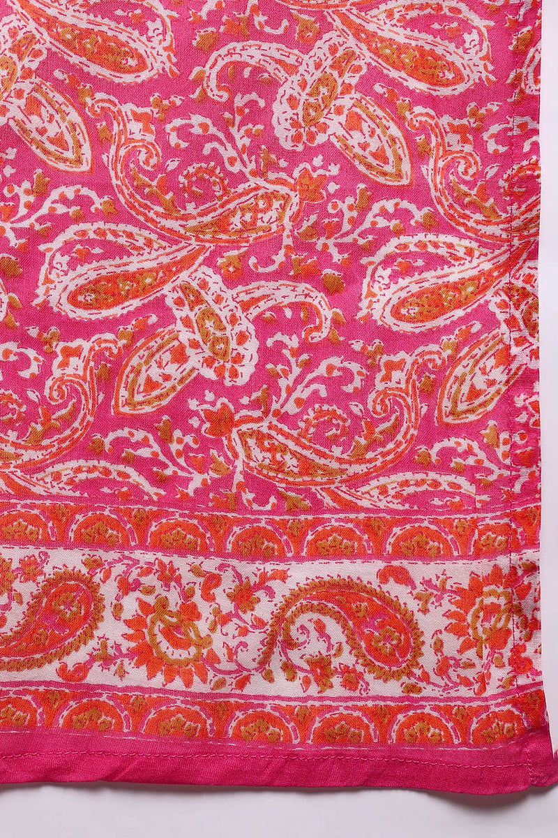 Pink Pure Cotton Paisley Embroidered Straight Suit Set JPSKD1018PNK