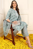 Green Pure Cotton Floral Embroidered Straight Suit Set JPSKD1032GRN