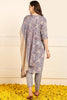 Violet Pure Cotton Floral Embroidered Straight Suit Set JPSKD1035VLT