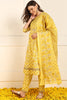 Yellow Pure Cotton Floral Embroidered Anarkali Suit Set JPSKD1051YLW