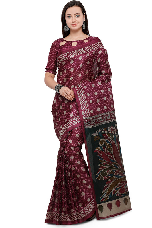 Purple Silk Blend Polka Dots Printed Saree With Blouse Piece KS1026