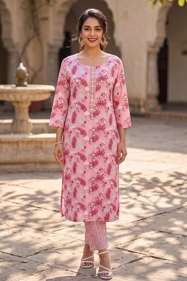 Floral Rayon Printed Kurta with Trouser Set LPKSET1001