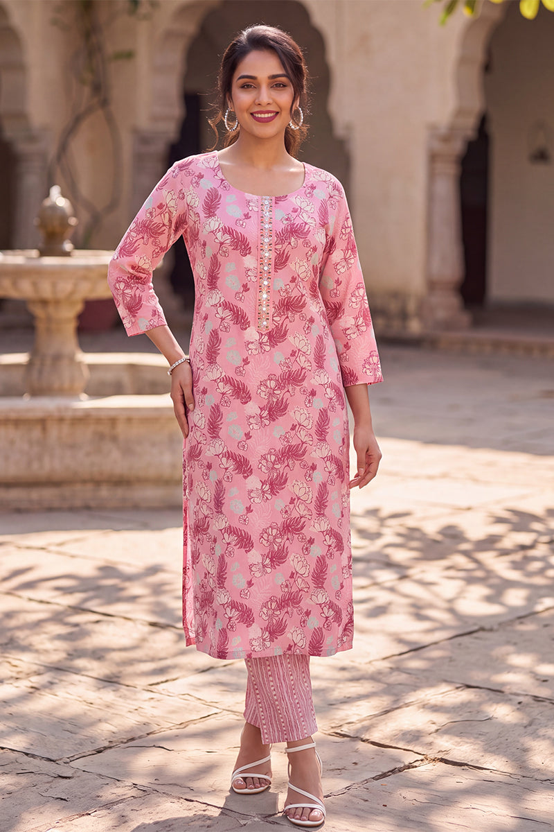 Floral Rayon Printed Kurta with Trouser Set LPKSET1001
