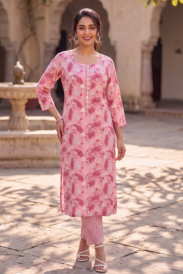 Floral Rayon Printed Kurta with Trouser Set LPKSET1001