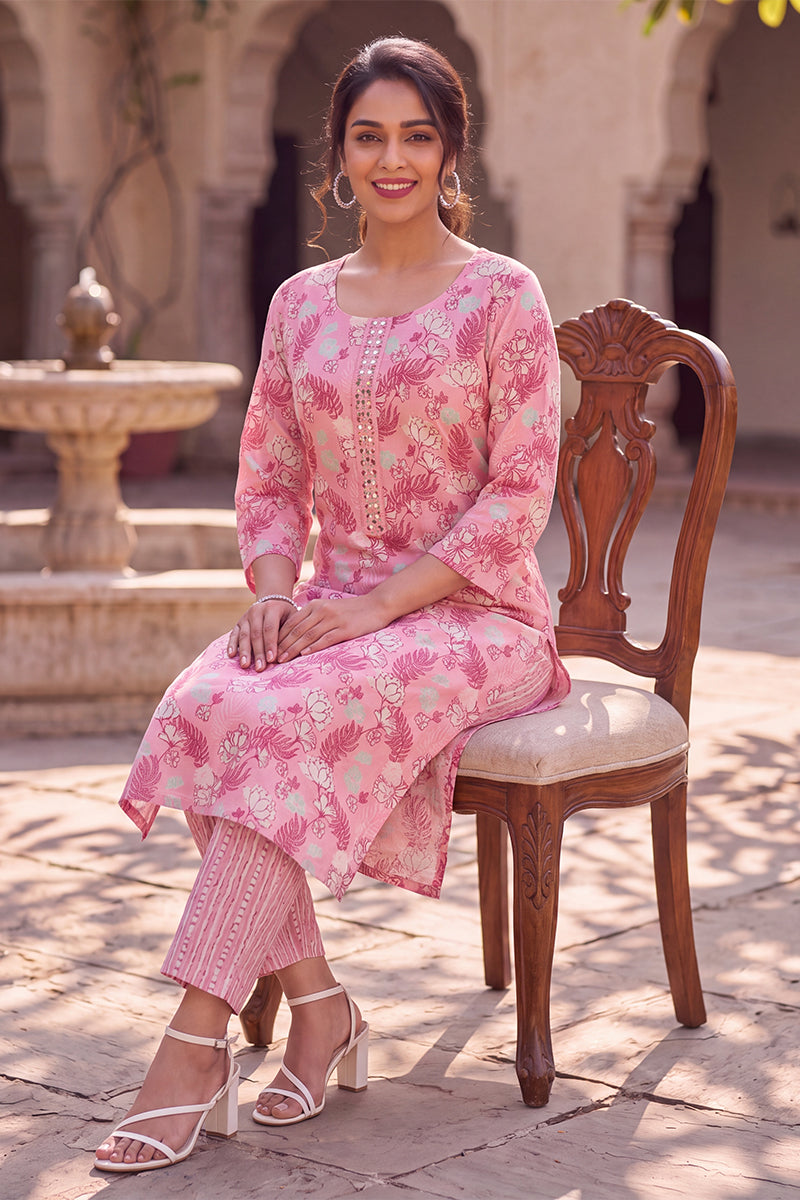 Floral Rayon Printed Kurta with Trouser Set LPKSET1001
