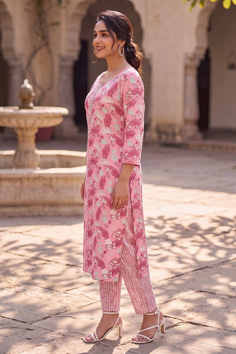 Floral Rayon Printed Kurta with Trouser Set LPKSET1001