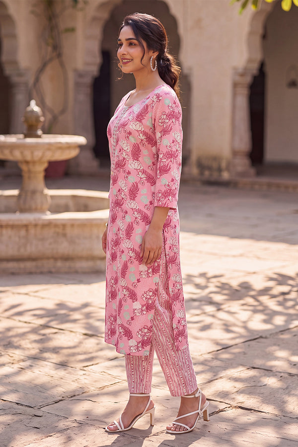 Floral Rayon Printed Kurta with Trouser Set LPKSET1001