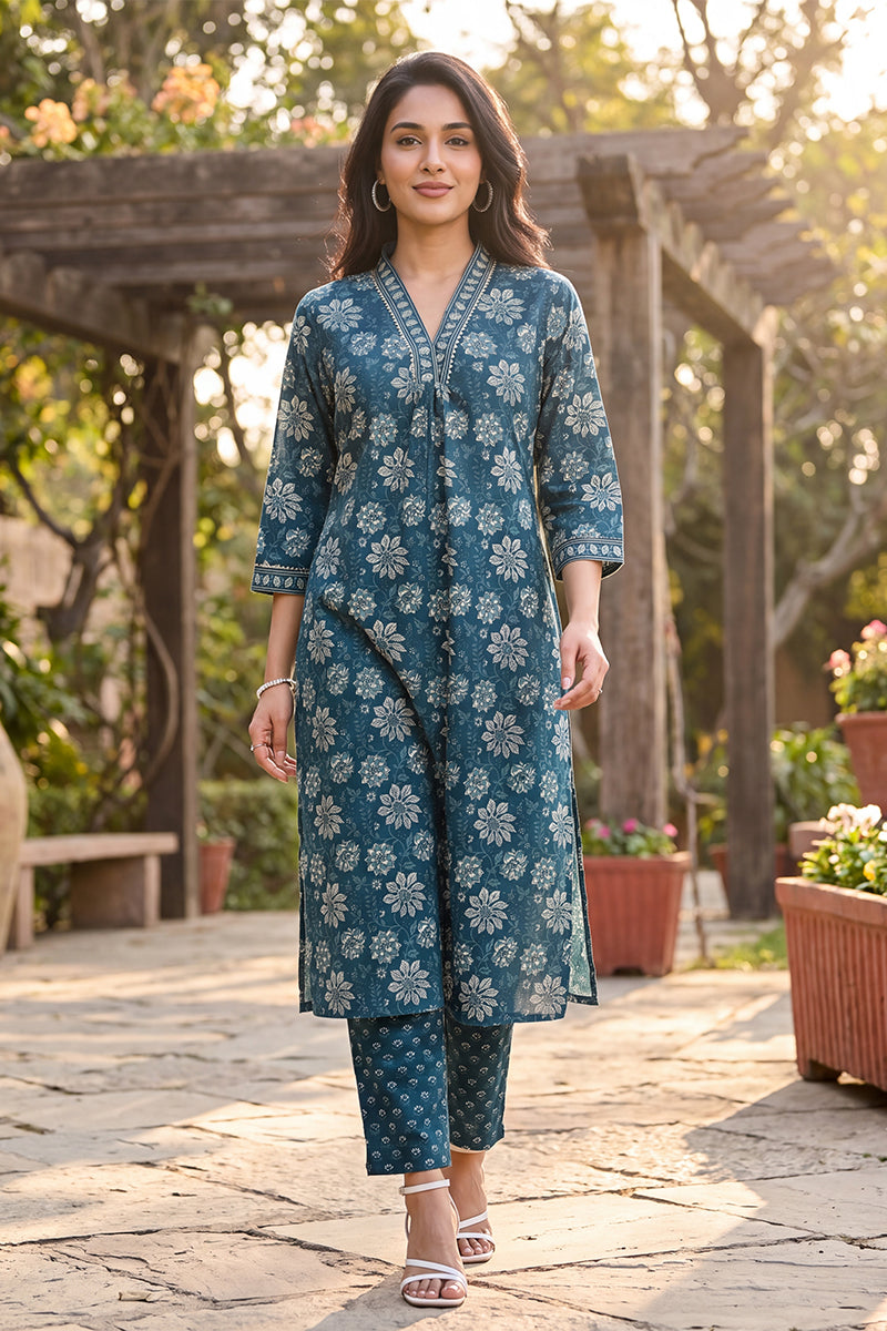 Floral Printed Kurta with Trouser Set LPKSET1002
