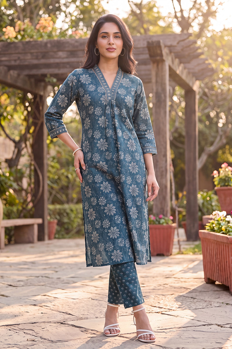 Floral Printed Kurta with Trouser Set LPKSET1002