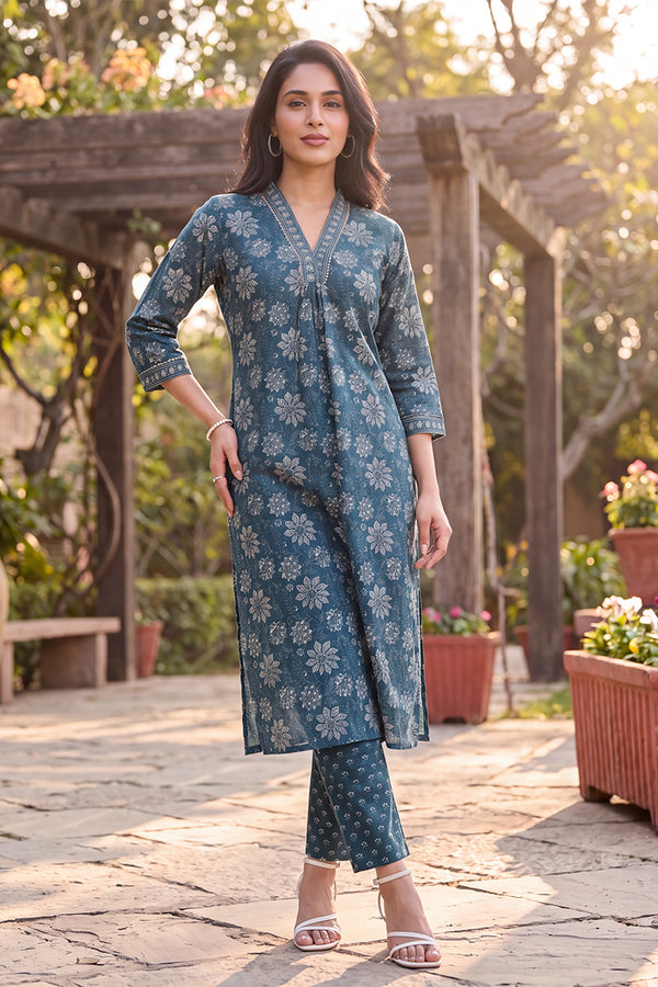 Floral Printed Kurta with Trouser Set LPKSET1002