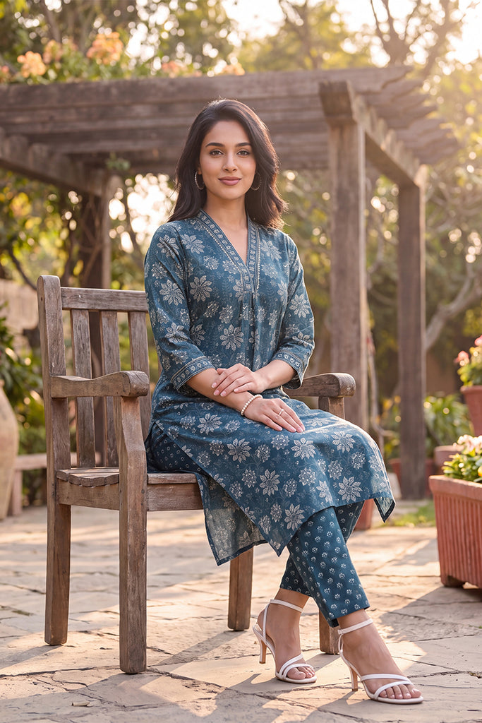 Floral Printed Kurta with Trouser Set LPKSET1002