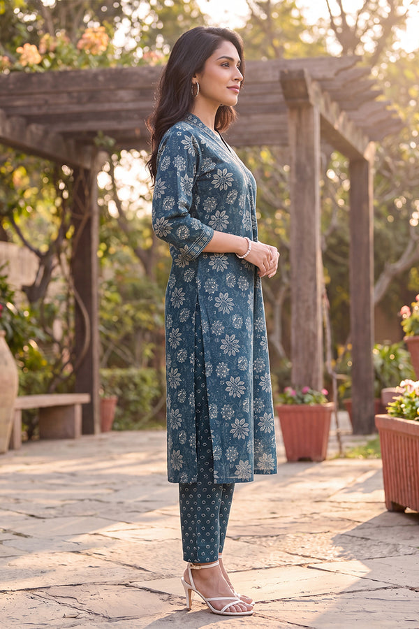 Floral Printed Kurta with Trouser Set LPKSET1002