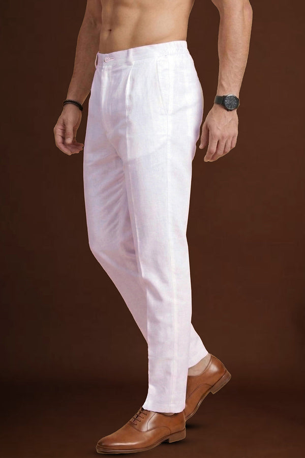 White Poly Silk Solid Ethnic Trouser MBOT1001