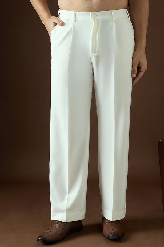 White Modal Solid Regular Korean Pant MBOT1004