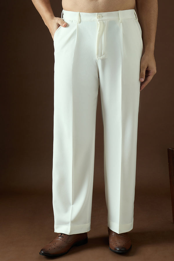 White Modal Solid Regular Korean Pant MBOT1004