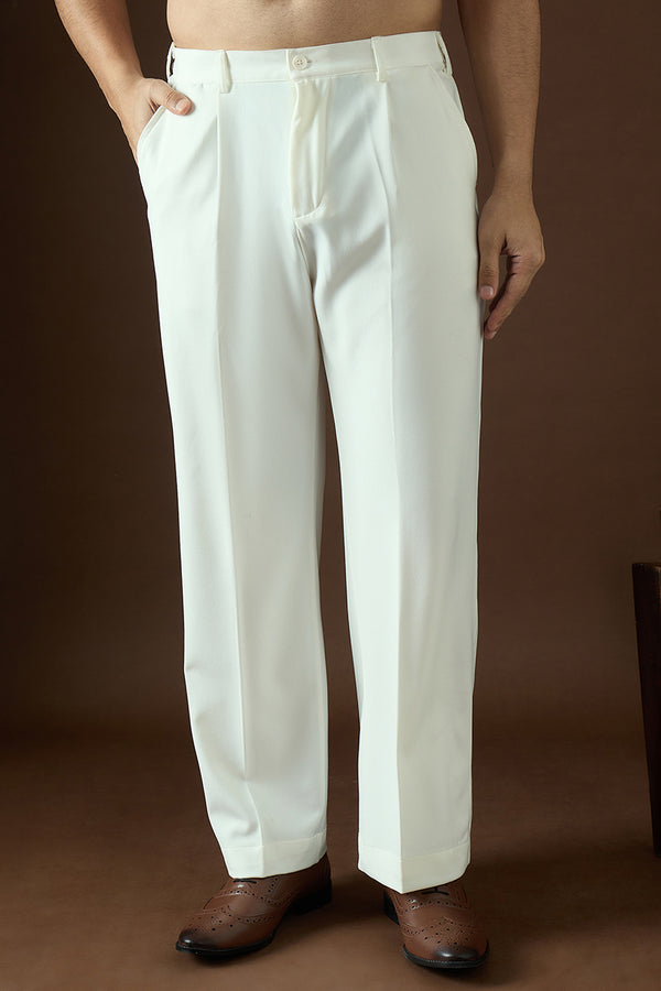 White Modal Solid Regular Korean Pant MBOT1004