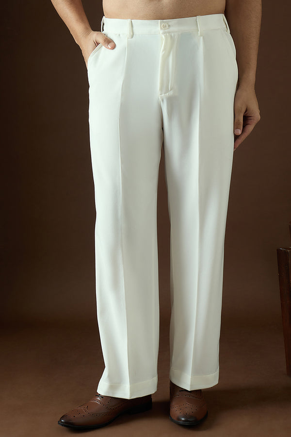 White Modal Solid Regular Korean Pant MBOT1004