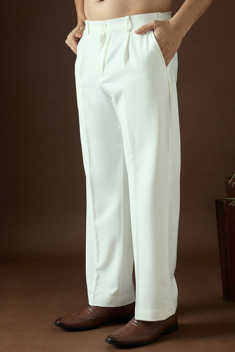 White Modal Solid Regular Korean Pant MBOT1004
