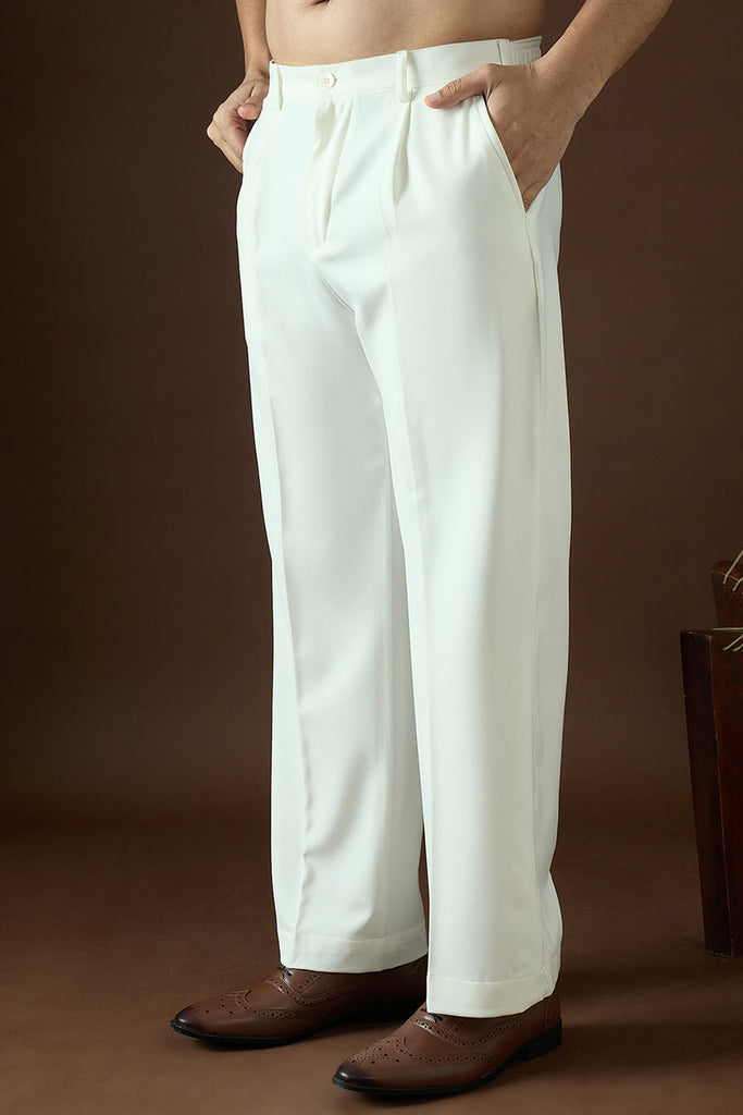White Modal Solid Regular Korean Pant MBOT1004