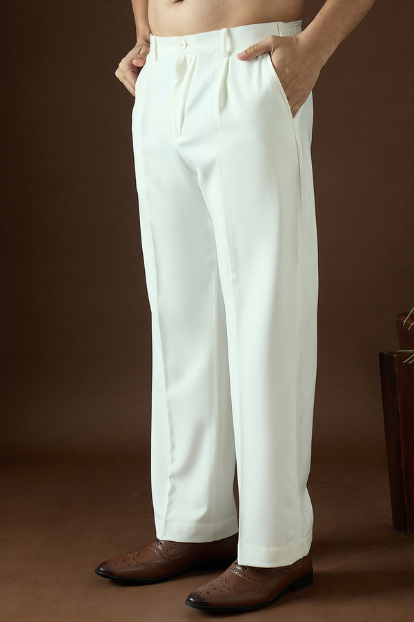 White Modal Solid Regular Korean Pant MBOT1004