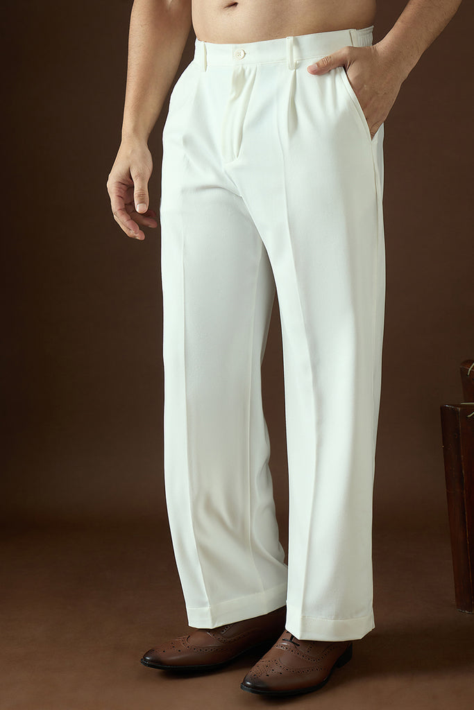 White Modal Solid Regular Korean Pant MBOT1004