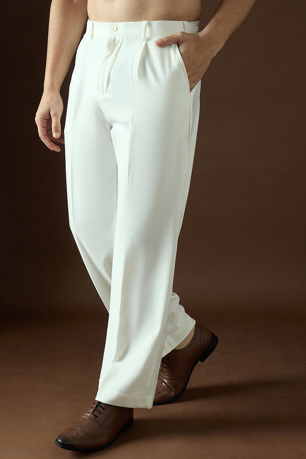 White Modal Solid Regular Korean Pant MBOT1004