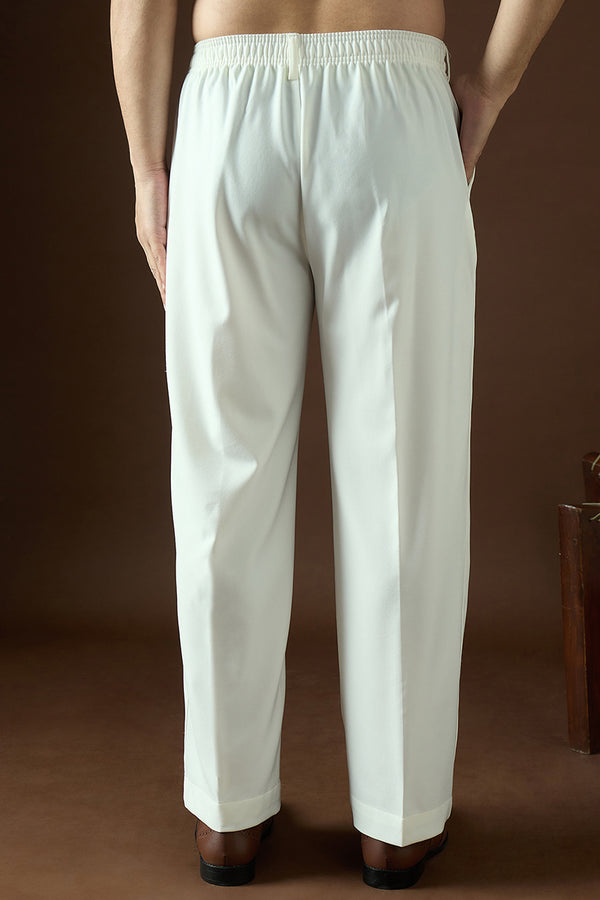 White Modal Solid Regular Korean Pant MBOT1004