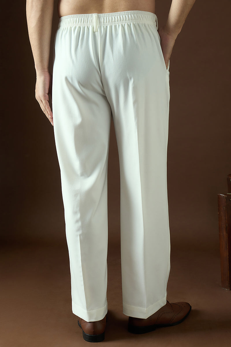 White Modal Solid Regular Korean Pant MBOT1004