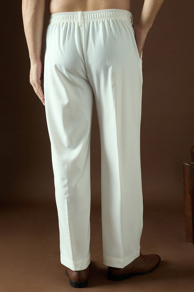 White Modal Solid Regular Korean Pant MBOT1004