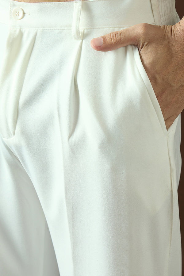 White Modal Solid Regular Korean Pant MBOT1004