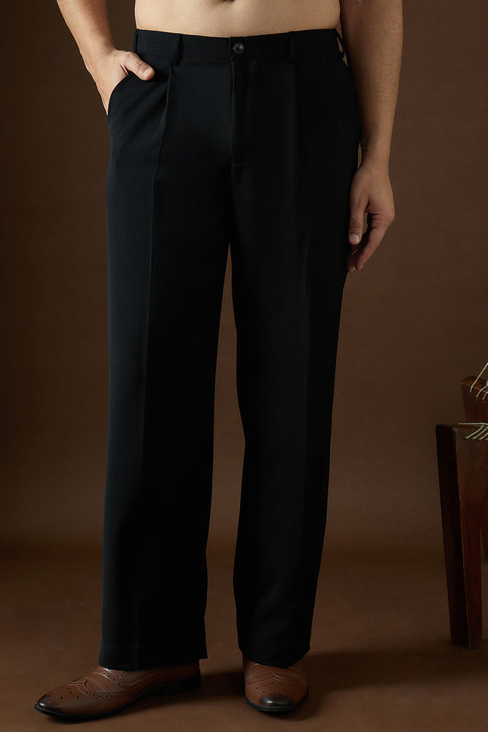 Black Modal Solid Regular Korean Pant MBOT1005