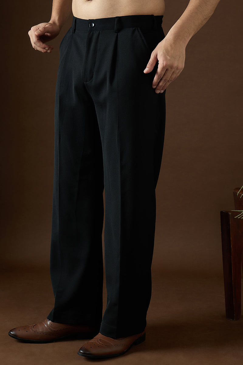 Black Modal Solid Regular Korean Pant MBOT1005