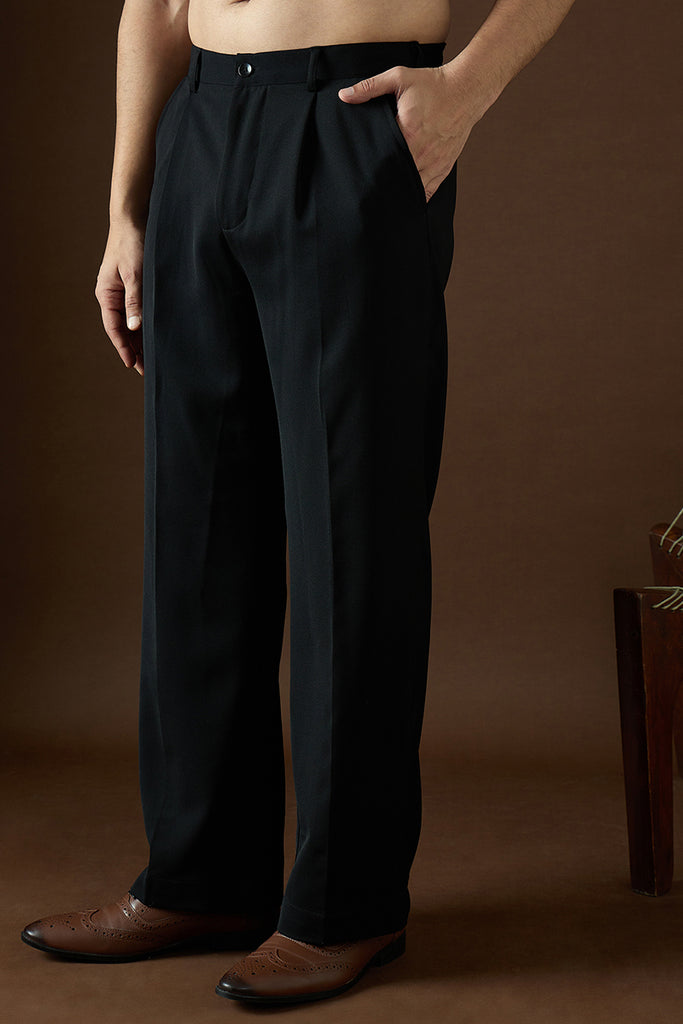 Black Modal Solid Regular Korean Pant MBOT1005