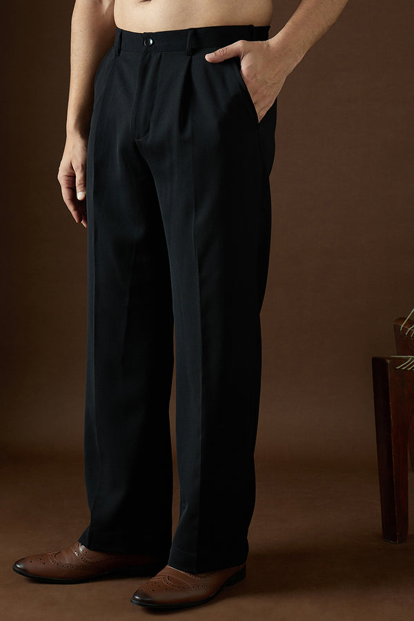 Black Modal Solid Regular Korean Pant MBOT1005